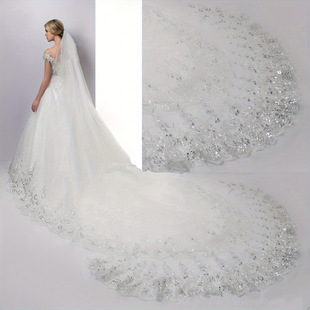 T 13835 Sequin Lace Wedding Veil ��Ƭ�ٽz�^�����uͨ�¿�R