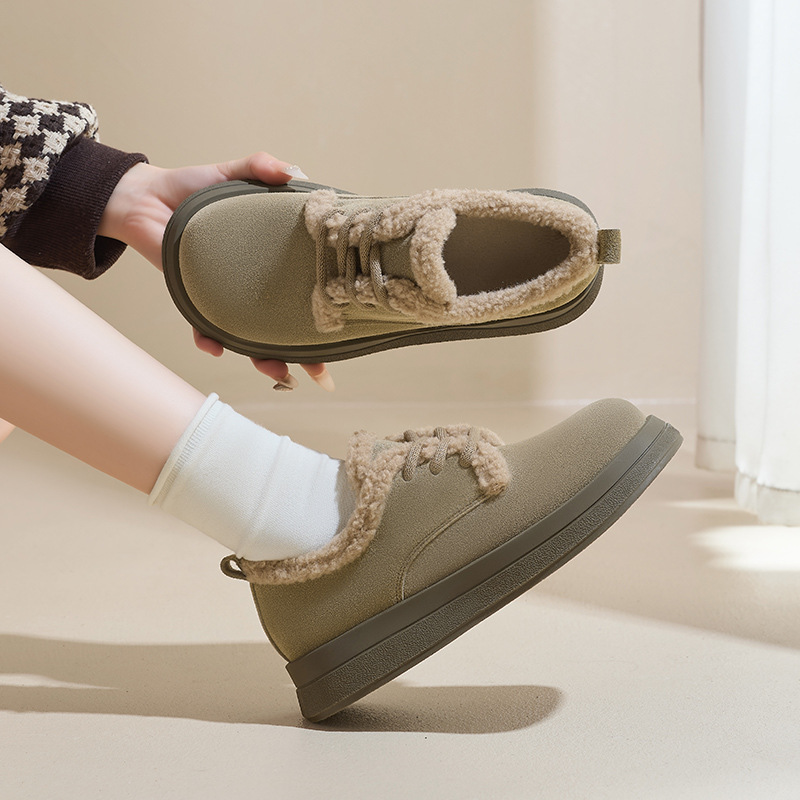 Augu Lion Deng Xiaoping zapatos de algodón de cachemira mujeres 2025 otoño y invierno nuevos zapatos de cuero de un pie Lefour zapatos de cachemira de cordero Bocken