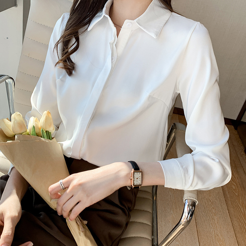 缎面长袖衬衫女2025秋季新款设计感小众轻熟港风雪纺衫衬衣A5974|undefined