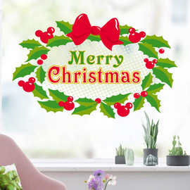圣诞节圣诞花环蝴蝶结节日橱窗玻璃背景装饰可移除贴画xmas178