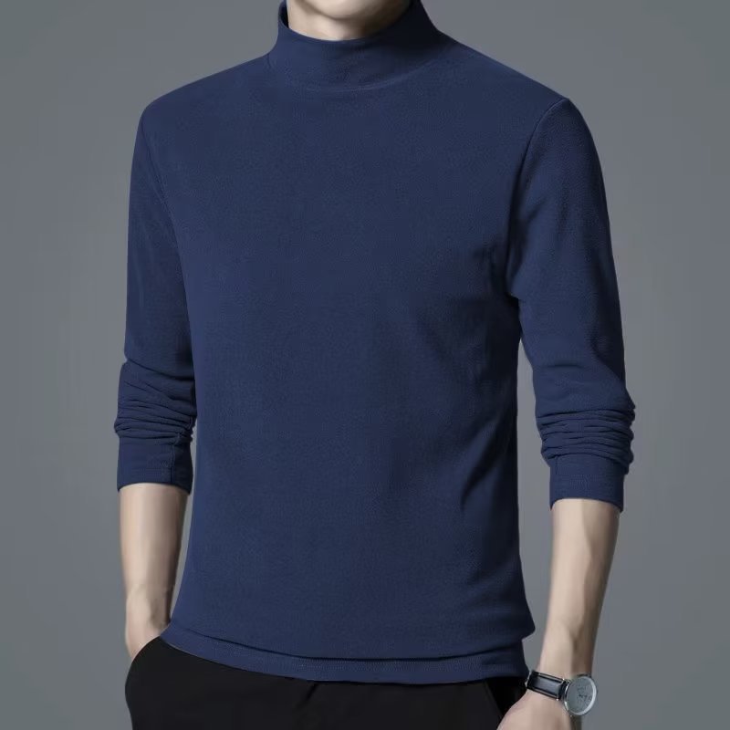 Camiseta de manga larga de los hombres de medio cuello alto color sólido todo partido casual interior medio cuello camisa de fondo moda nuevo Otoño e Invierno camisa de fondo camiseta