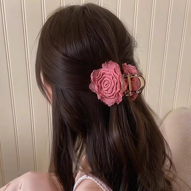Rosa seca agarrando clips primavera de mujeres de alto nivel cabeza trasera clip de cabello clip de cabello clip de cabello tiburón joyería