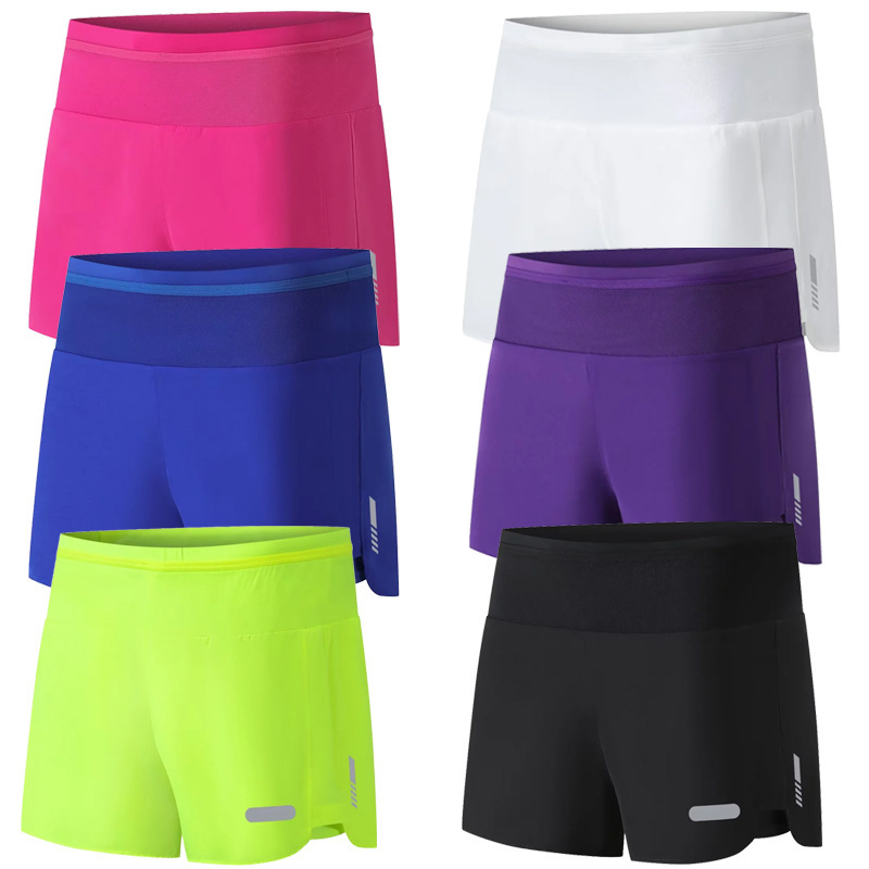 Men's and Women's Marathon Running Shorts Plus Size Fake Two-Piece Quick-Dry Fitness Trousers with Back Waist Zipper Pocket