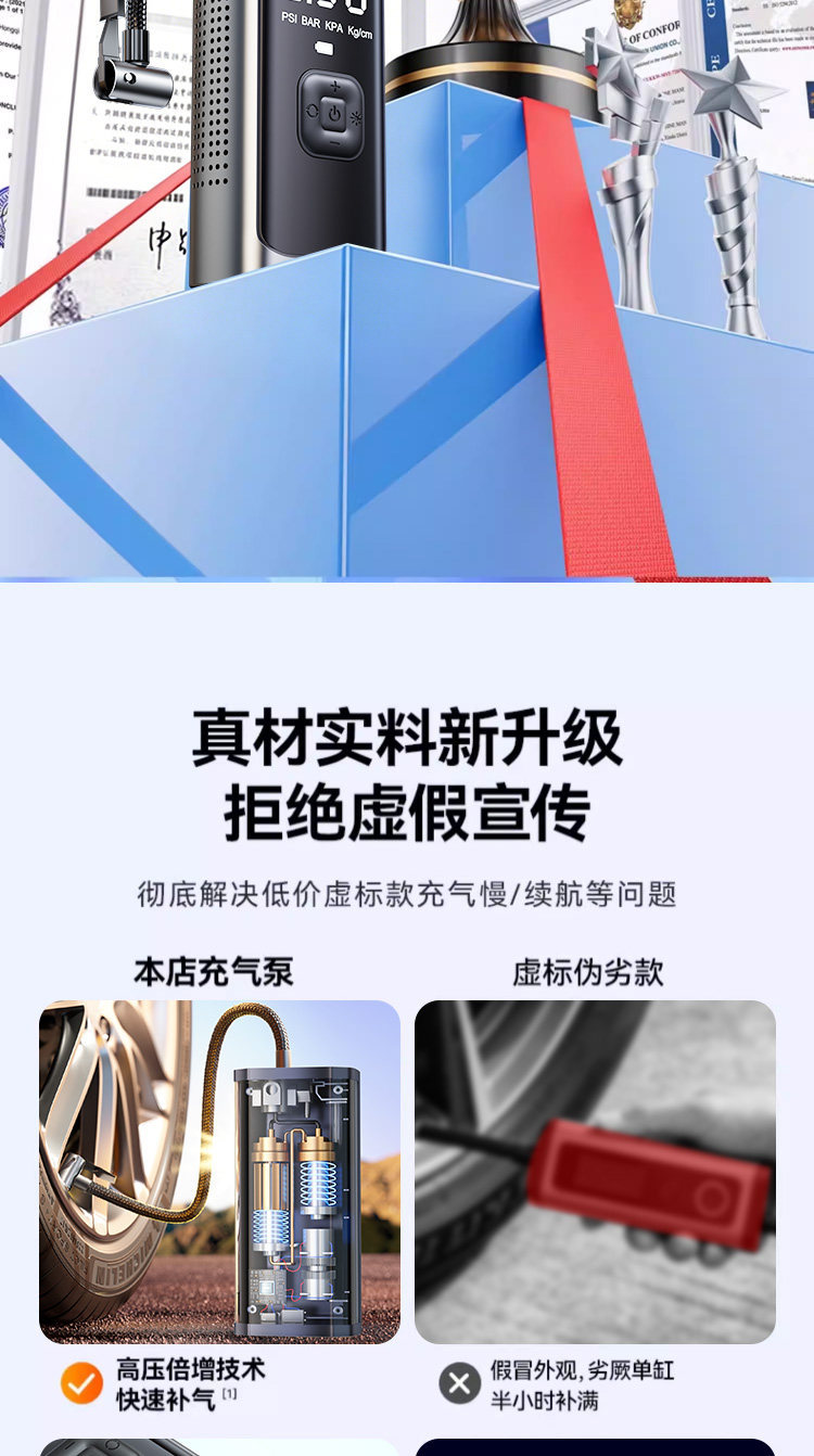 Car-mounted wireless air pump, portable electric inflator for cars, high-pressure tire inflator for small cars