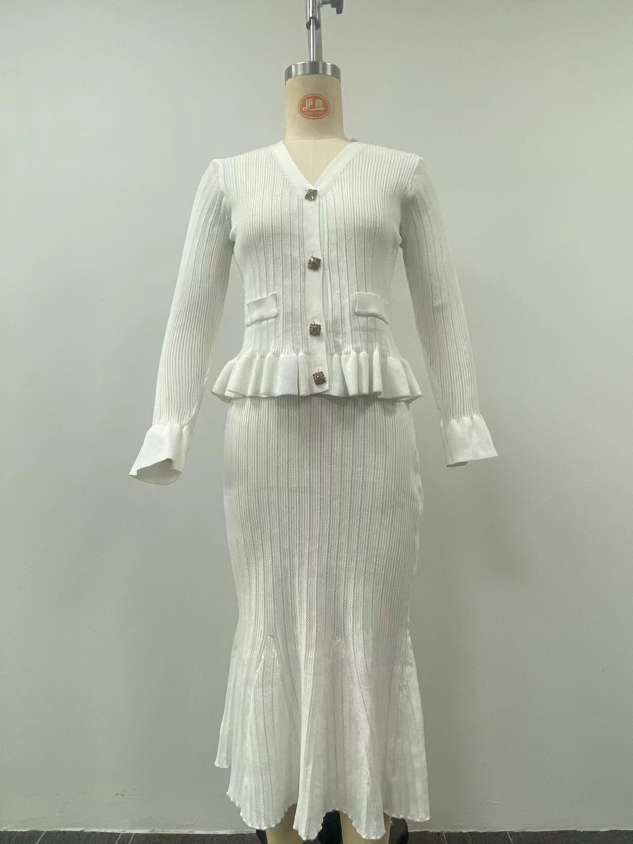 609g Weight Long Sleeve Sleeve Length Cotton, Polyester Fabric Type Skirt Co-ord Set Sets Type 2 Pieces Set Quantity Holiday Occasion V Neck Neckline Comfort Function Slim Fit Type Solid Color Pattern Autumn Season Women's Gender Elegant Style Holiday Women's Elegant Solid Color Cotton Polyester Skirt Co-ord Set Skirt Sets 8