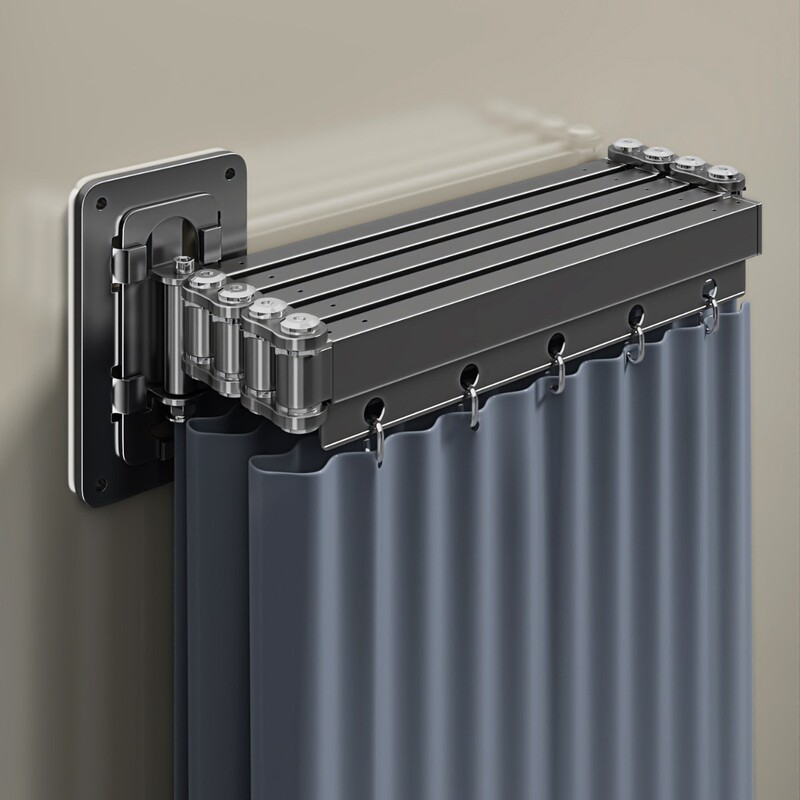 Folding Shower Curtain, Bathroom Shower Cover, Waterproof Cloth, High-End Invisible Strong Adhesive Bathroom Dry and Wet Separation Partition