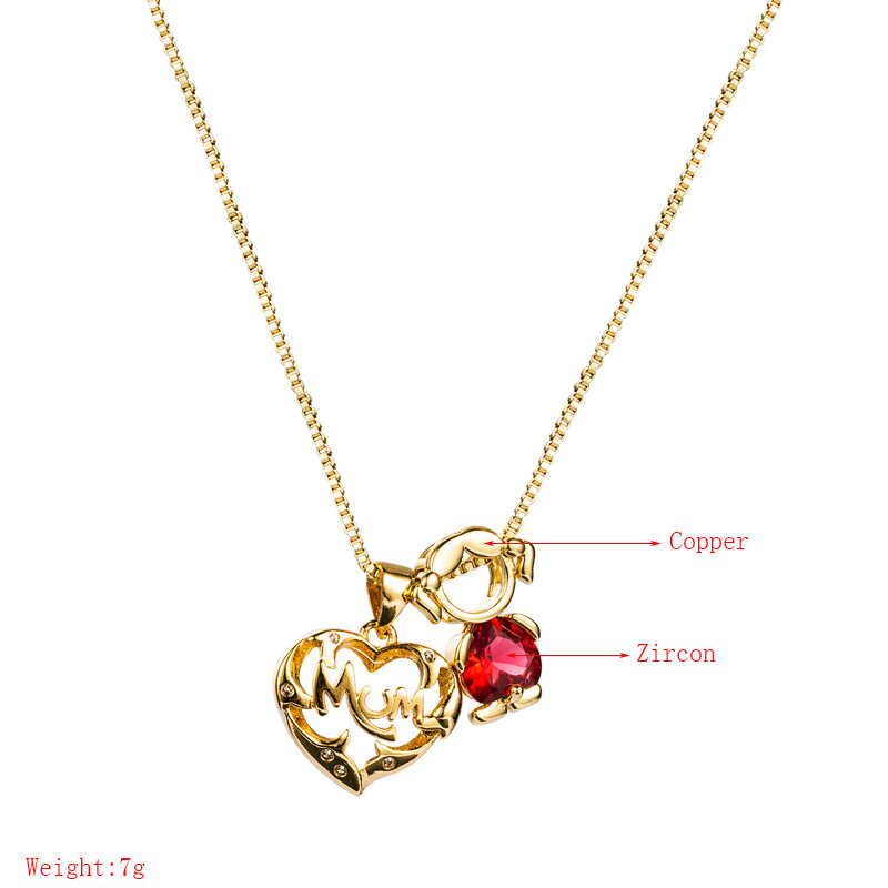 18k Mode Mom Lettre Creux Coeur Incrusté Zircon Collier De Cuivre En Gros Nihaojewelry display picture 1