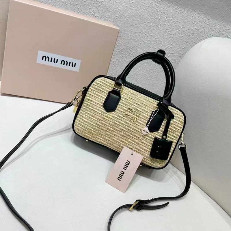 miu家新款简约编织包时尚洋气质感手提小方包草编撞色单肩斜挎包|undefined