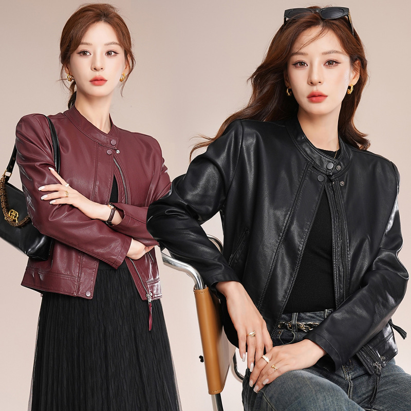 Haining First-Layer Goatskin Genuine Leather Jacket for Women 2025 New Short Autumn and Winter Loose Casual Stand-Up Collar Jacket