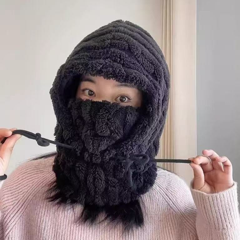 冬季御寒韩版骑车护耳帽帽子围脖一体帽加绒加厚口罩帽户外保暖女|undefined