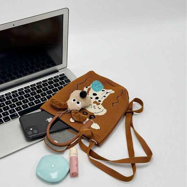 handheld capacious brand cartoon knitted bag strap