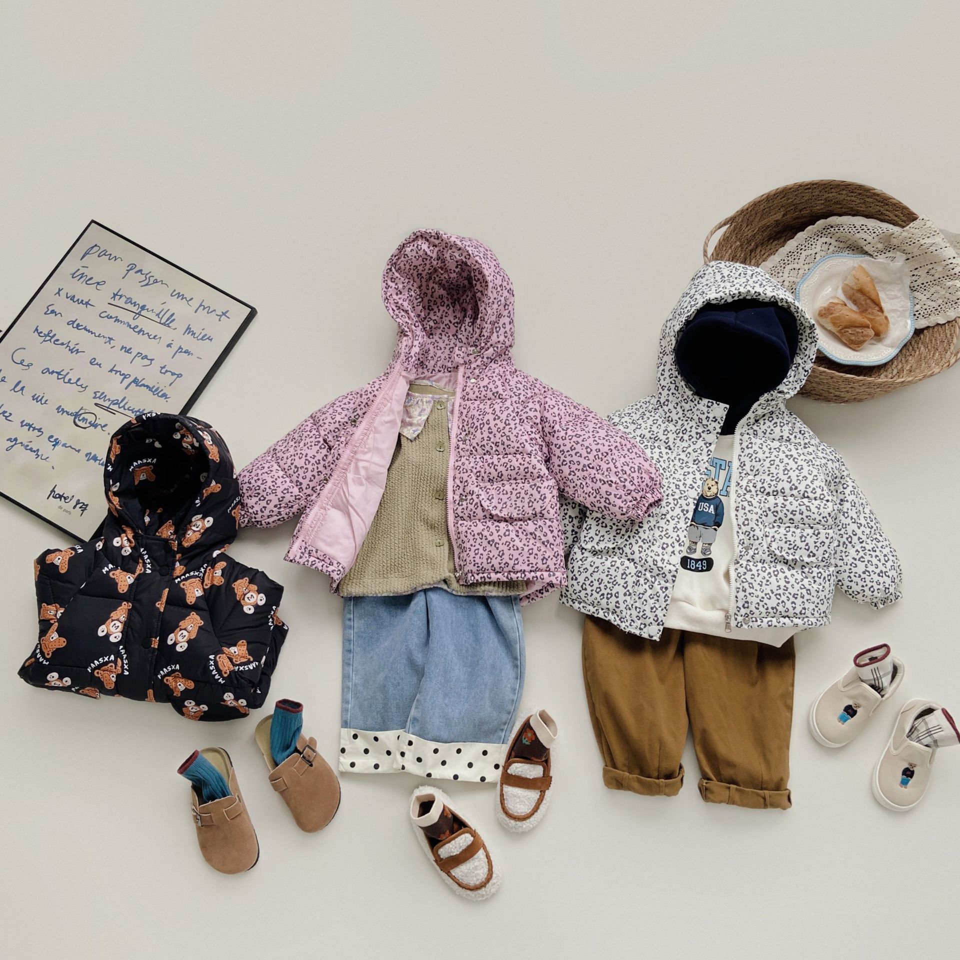 Chaqueta de algodón informal coreana para niños, nueva ropa para niños engrosada, pequeña chaqueta cálida con flores para niños y niñas_voghion.com