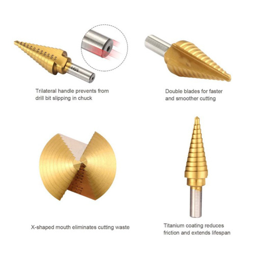 Cross-border titanium-plated 6pc inch aluminum box pagoda drill multi-functional step drill straight groove high-speed steel drill bit expander