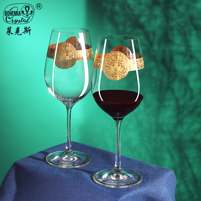 Tazas de vino de cristal sin plomo importadas de la República Checa, tazas de vino europeas caseras de lujo con vinos de oro