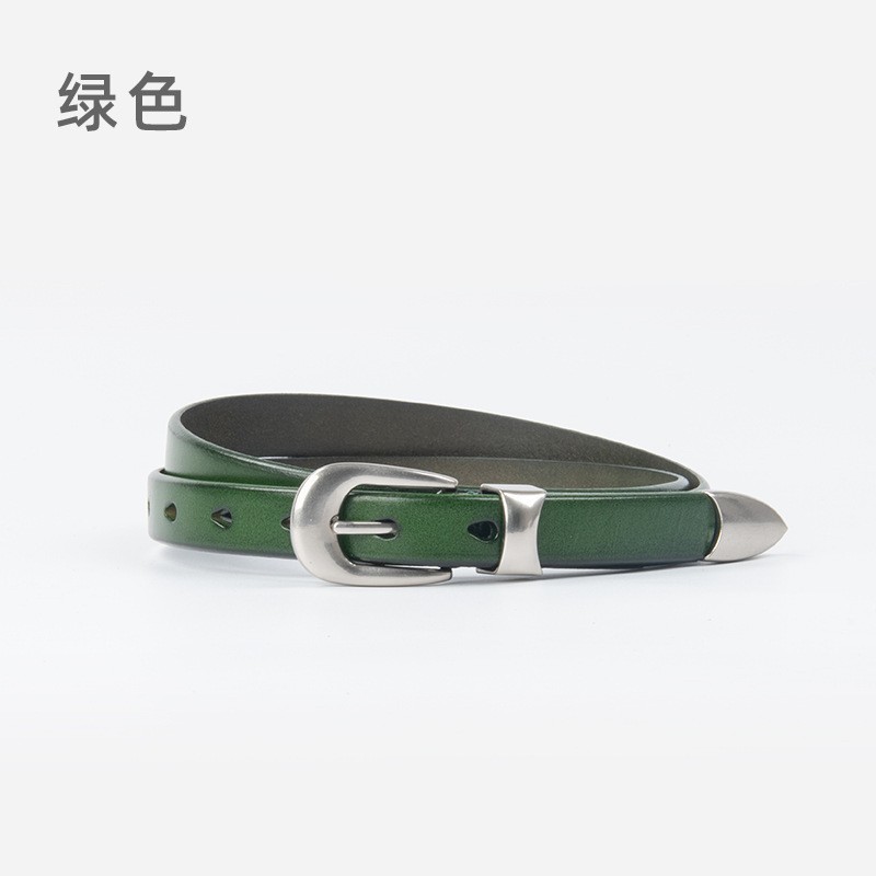 新款复古欧美休闲头层牛皮细腰带皮带女士合金针扣个性配牛仔裤|undefined