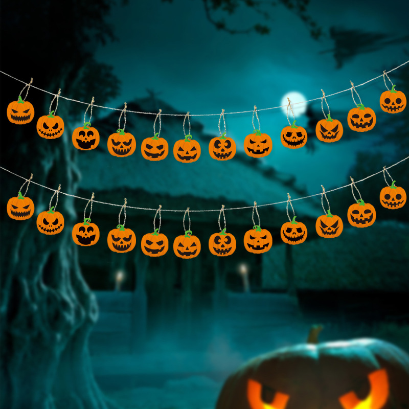 12pcs越境ハロウィーンをテーマにしたパーティーの屋外雰囲気装飾カボチャ麻紐吊り下げタグ飾り|undefined