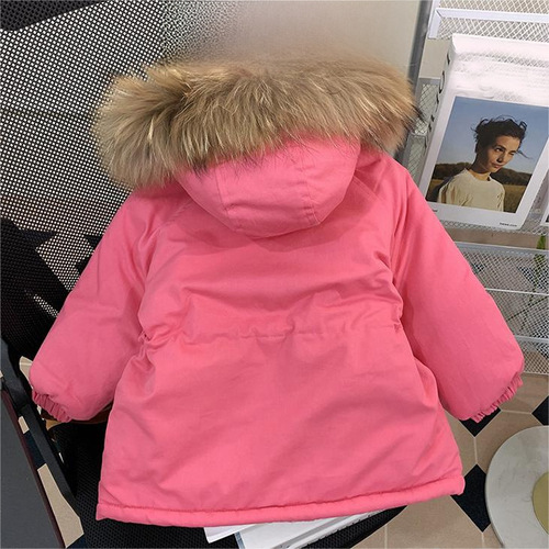 Children's Cotton Jacket 2024 Winter New Medium-Length Warm Windproof Cold-Proof Fleece Lined Puffer Jacket