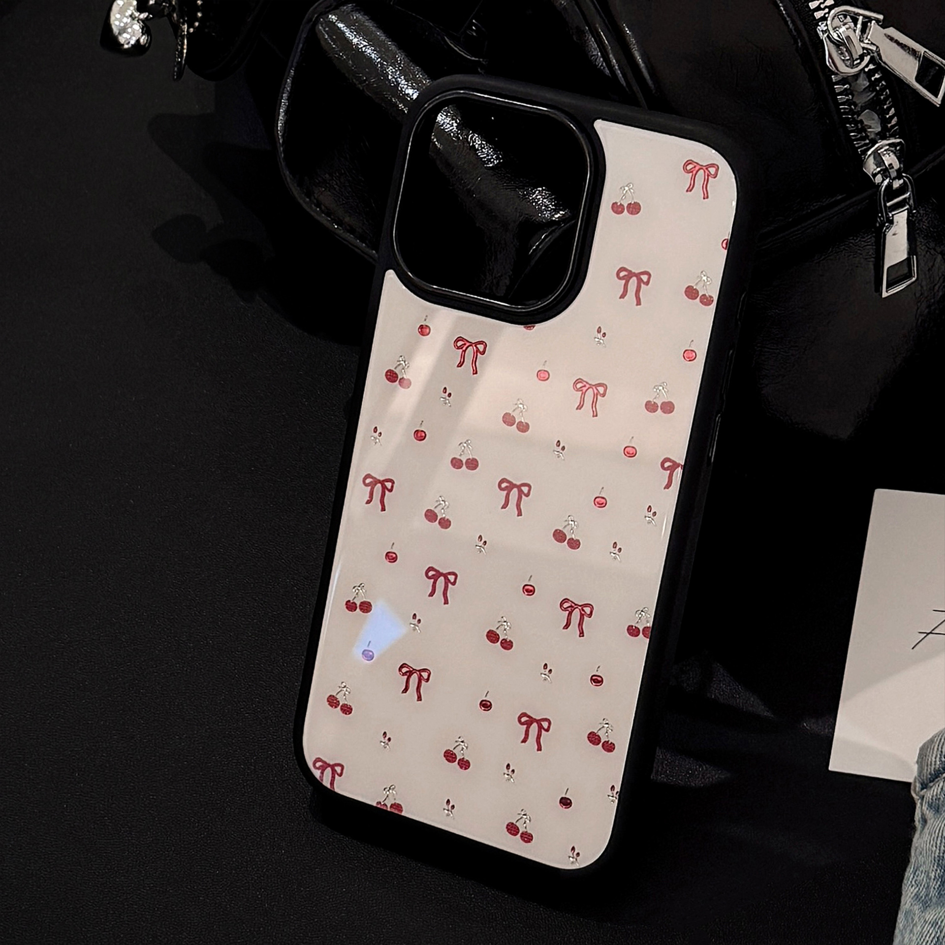 Premium Glass Phone Case With Gilt Cherry Design For Iphone_voghion.com