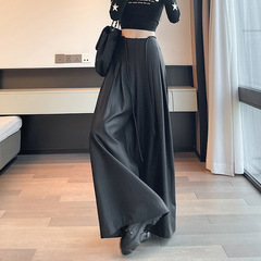 高级感仿PU皮西装阔腿裤女秋冬2025新款设计感高腰绑带垂感休闲裤