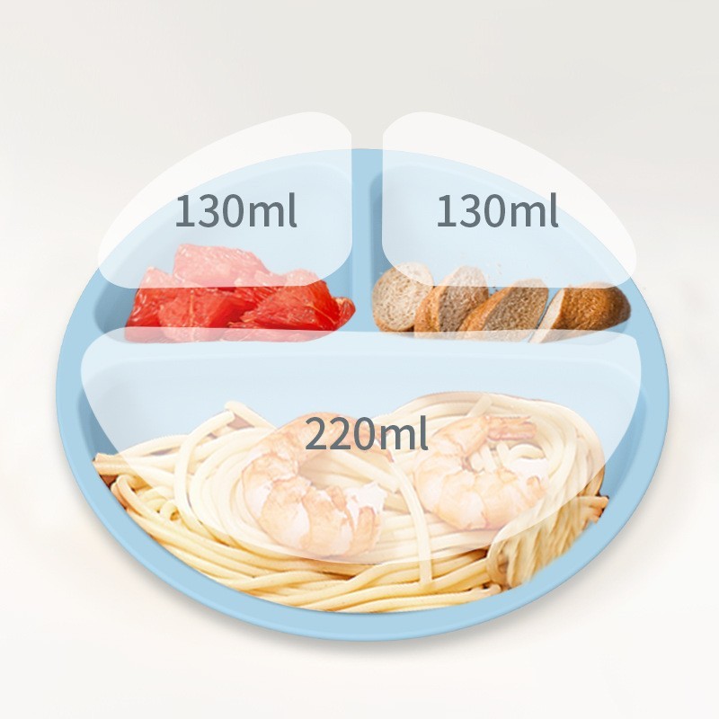 越境してよく売れている赤ちゃんの補助食のシリカゲルの笑顔の食事皿の4つの補強の吸盤はフォーマットのシリカゲルの食器を分けて蓋を持ちます。|undefined