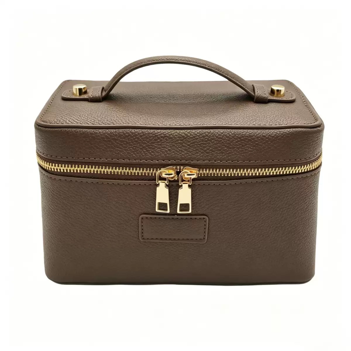 Popular Cross-Grain Leather Cosmetic Bag with Gold Hardware, Portable Beauty Storage Travel Organizer for Skincare Products
