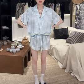 2025新款南韩丝睡衣夏季女款短袖短裤套装家居服女可外穿