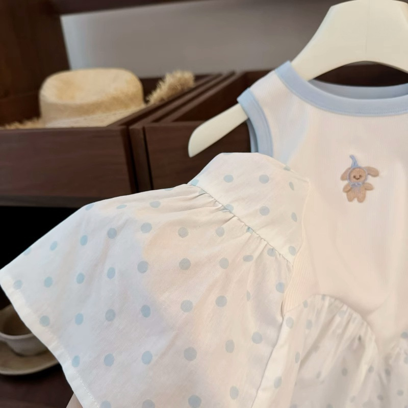 [Xianning Seven] Ropa para niños coreanos, niña, bordado, estilo occidental, lunares, falda de cola de pez irregular, falda de chaleco de princesa