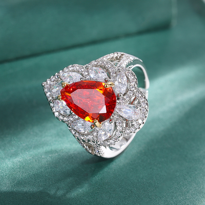 Fashion Water Droplets Brass Inlay Zircon Rings 1 Piece