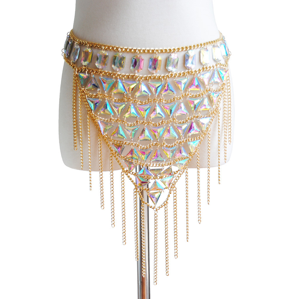 Cadena de Cuerpo Multicapa con Borlas Brillantes para Discoteca, Estilo Europeo y Americano, Joyería para el Pecho, Cadena de Cintura Sexy para Bikini de Playa