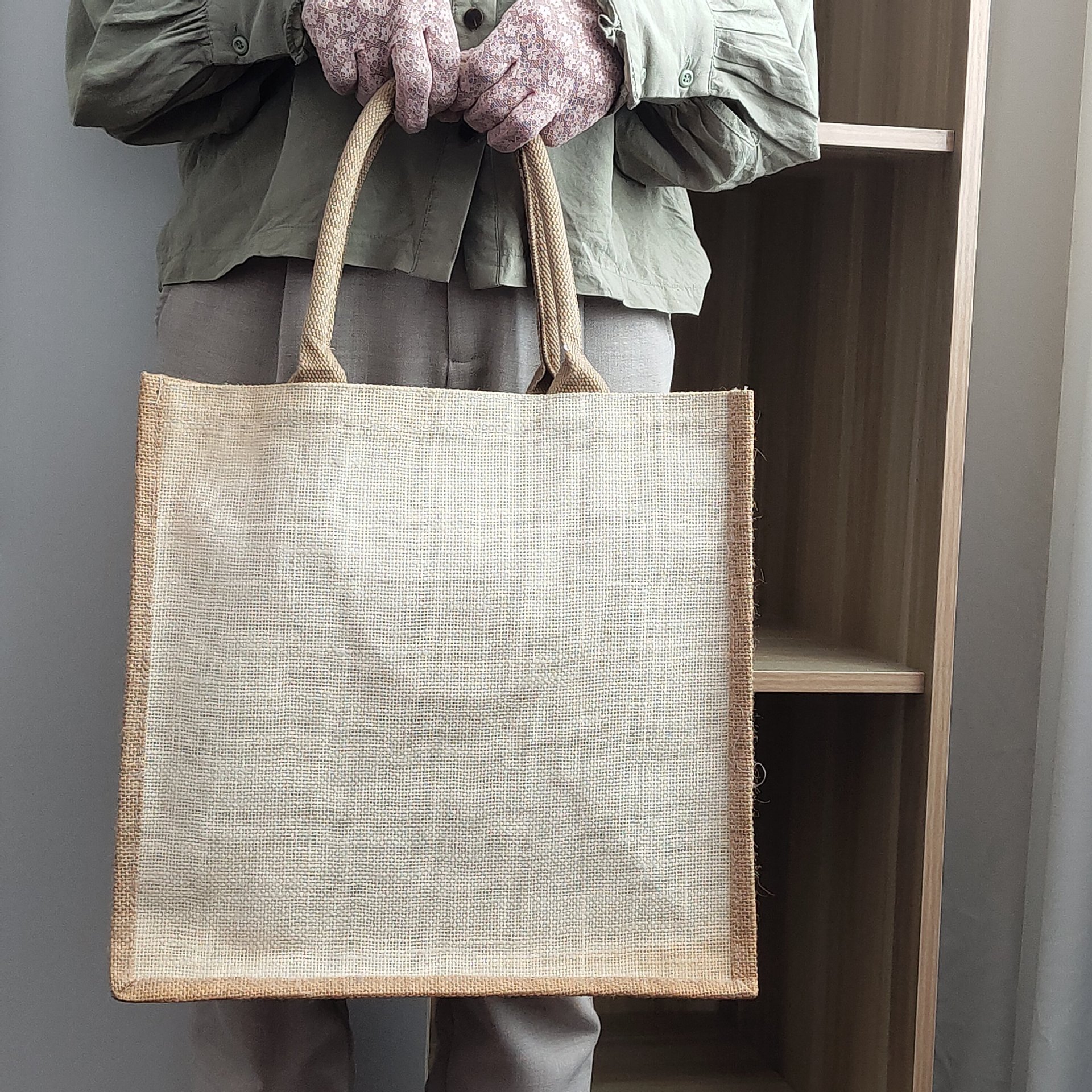 新款漂白手提麻布袋 购物袋麻布包礼品包装手提黄麻布袋有里衬