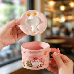 蓋付きパパアヒルマグカップ、かわいいセラミックカップ、カップル、高見えするガールハートギフト、女の子用ウォーターカップ