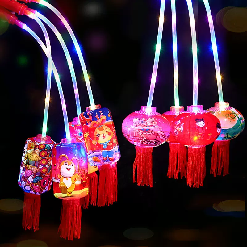 新年发光手提灯笼兔年灯笼闪光玩具元宵节红灯笼春节活动礼物