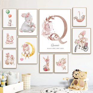 Amazon popular Custom Name Rabbit Girl English Name making bedroom living room canvas decorative painting