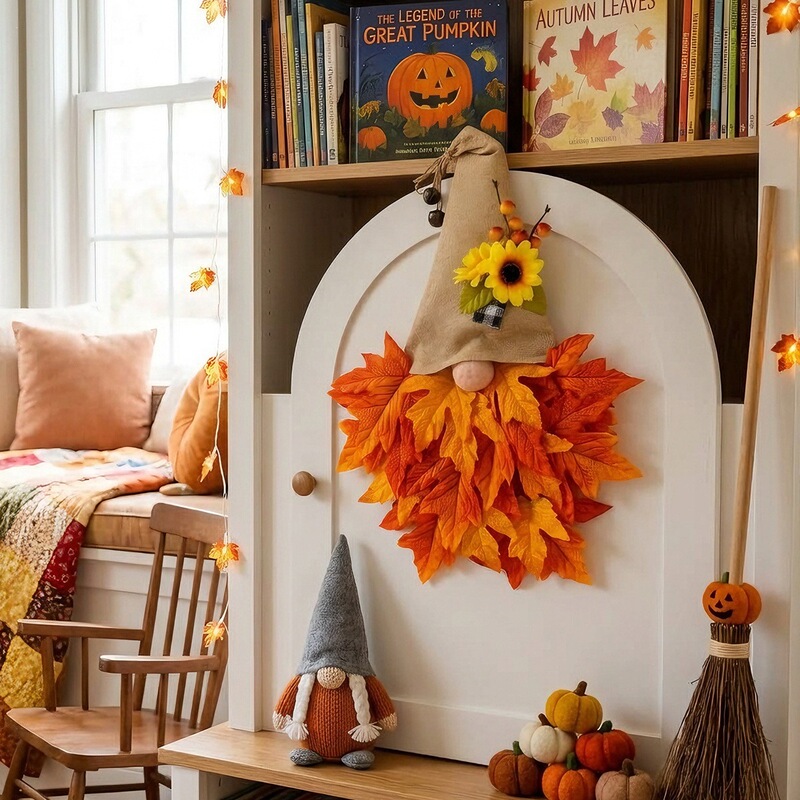 Amazon's Best-Selling Gnome Hat Wreath Door Hanging Autumn Gnome Maple Leaf Sunflower Wreath Thanksgiving Decorations