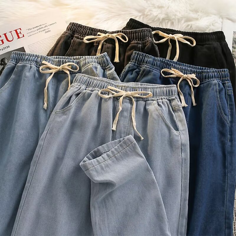 Cross-Border Clothing Autumn New Men's Casual Pants Classic Retro Solid Color Simple Elastic Waist Jeans