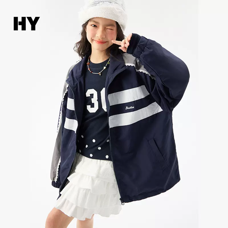 童装女童撞色外套春秋款2026新款春季洋气儿童休闲夹克女孩中大童
