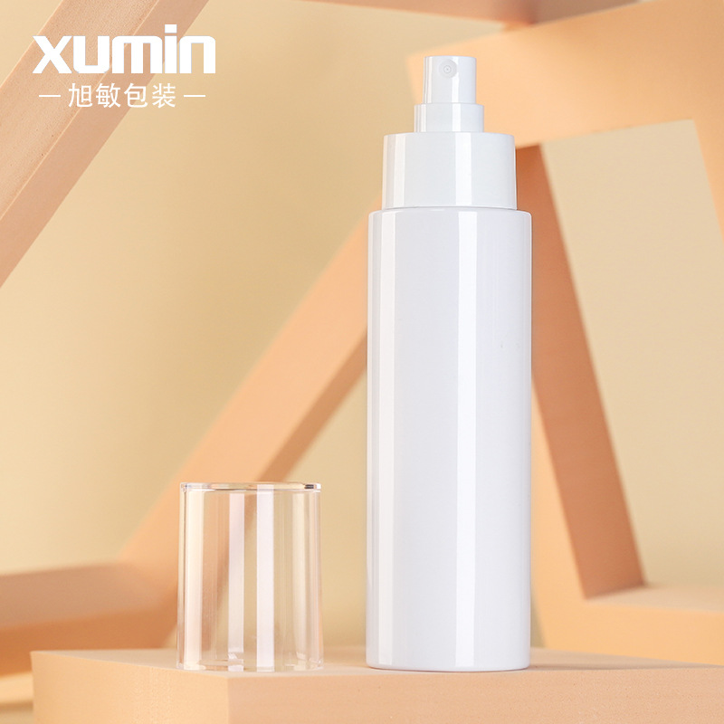 En stock Xumin 120ml blanco cabeza de la bomba botella de la prensa transparente cubierta completa botella de loción 150ml esmerilado botella de spray para mascotas