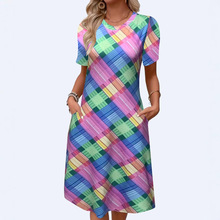 2025春夏新款欧美大牌风短袖口袋印花时尚优雅连衣裙