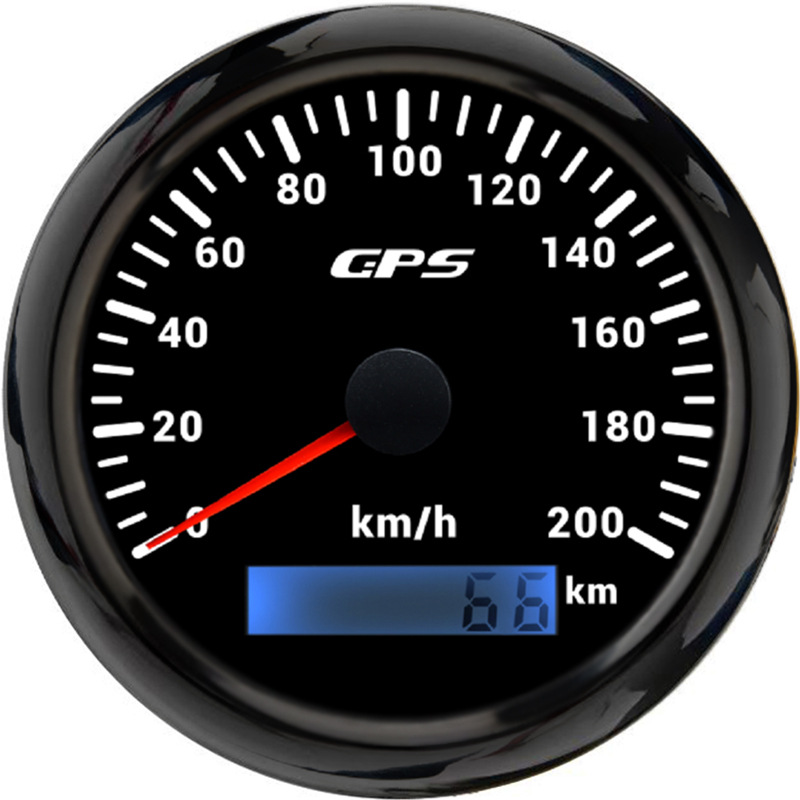 Motuoche 85mm GPS Speedometer Odometer KM/H with Multicolor Light 12V 24V (automobile instrument) - black-bezel-black-face-200kmh
