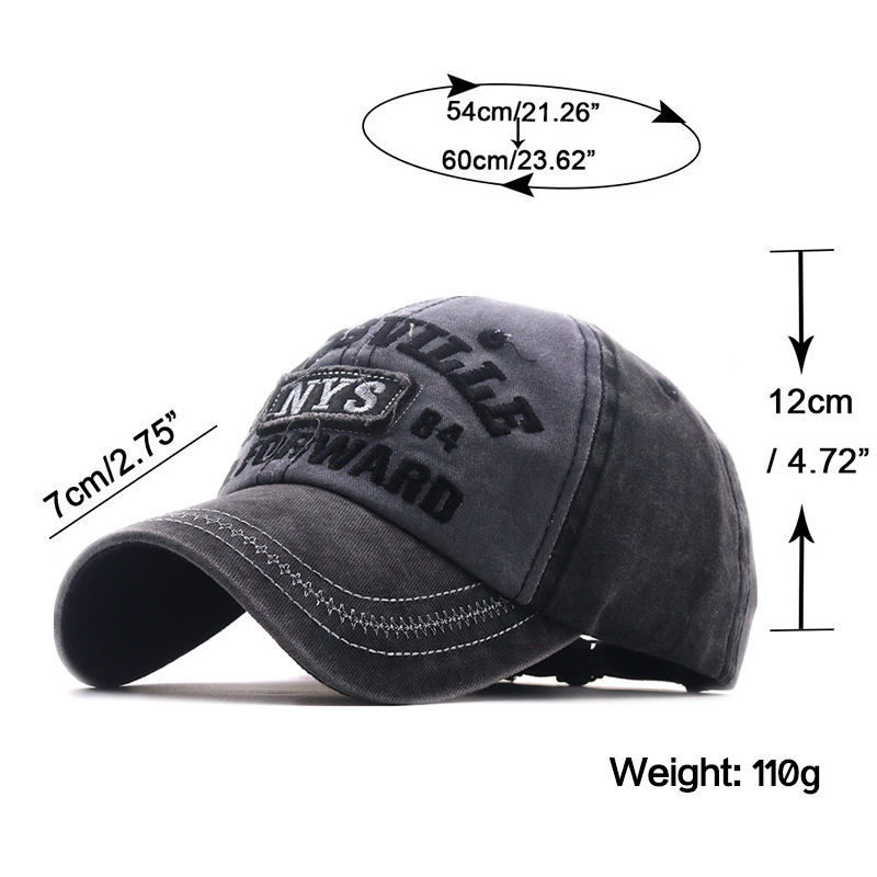 NYS 3D Embroidered Washed Baseball Cap Distressed Duckbill Sun Cap Hip Hop Trendy Streetwear Cotton Denim Adjustable Unisex Hat_voghion.com