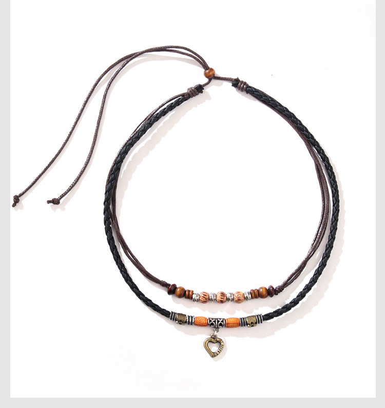 Geometric, Heart Shape Pattern Vintage Style Geometric Heart Shape Alloy Wax Line Unisex Pendant Necklace