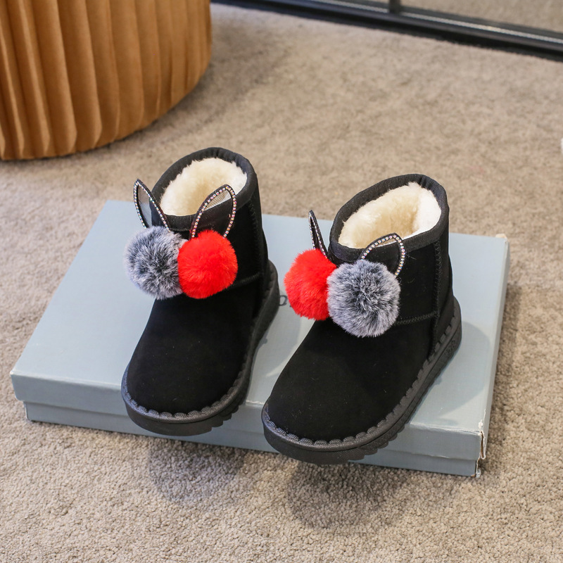 Çocuk 2024 yün topu kar kalın çocuk botları sıcak pamuklu ayakkabılar_voghion.com