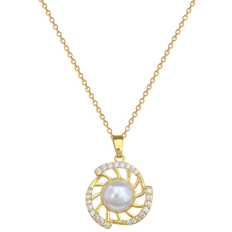 Necklace Earrings Set Light Luxury Rotating Pearl Full Diamond Personality Temperament Banquet Earrings Item Group_voghion.com