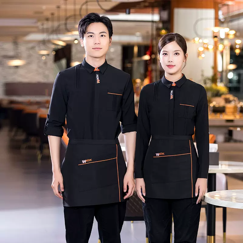 餐饮工作服长袖女酒店新中式特色餐厅饭店茶楼火锅店服务员秋冬装