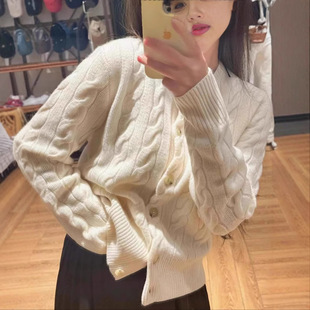 RL Ruff Pony Mark Cardigan Short Autumn and Winter Coat Thickened Embroidered Twist Crewneck Sweater Women's Paul