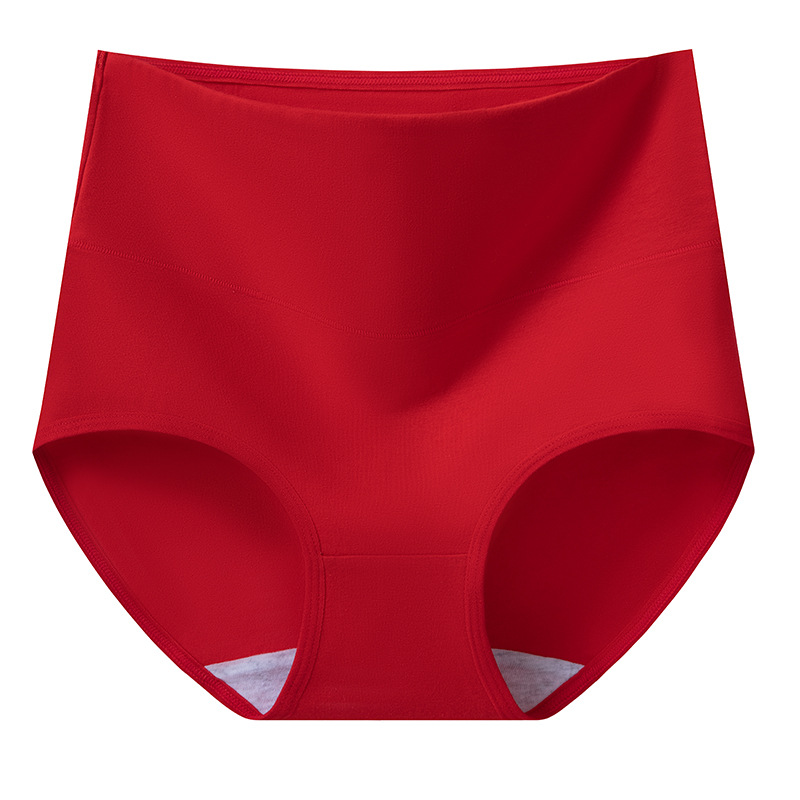 Ropa interior roja china 7A algodón puro antibacteriano año natal algodón cintura alta abdomen sin sujetar las caderas ropa interior de mujer de cintura alta de gran tamaño