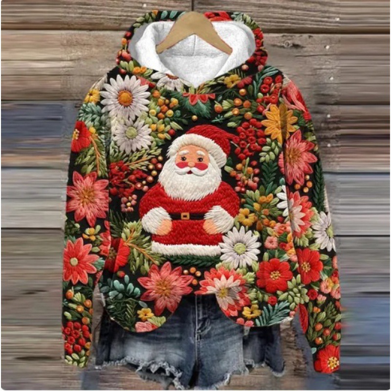 Moletom com capuz masculino com estampa divertida de Natal - Pulôver aconchegante com desenhos festivos, modelagem solta, manga longa, estilo streetwear_voghion.com