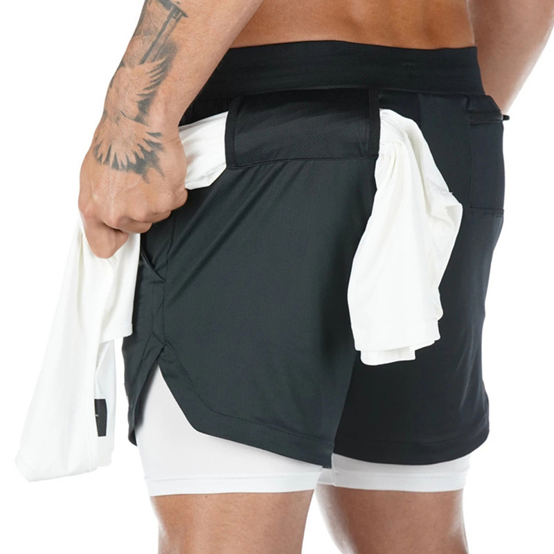 Muscular Men's Running Shorts, Sports Casual Outdoor Loose Multi-Pocket Double-Layer Gym Shorts, New Foreign Trade Workwear