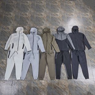 Sports suit Air Layer Cotton Sports suit Men's Long Sleeve Hooded Colorblock Jacket Adhesive Zipper Sweatpants