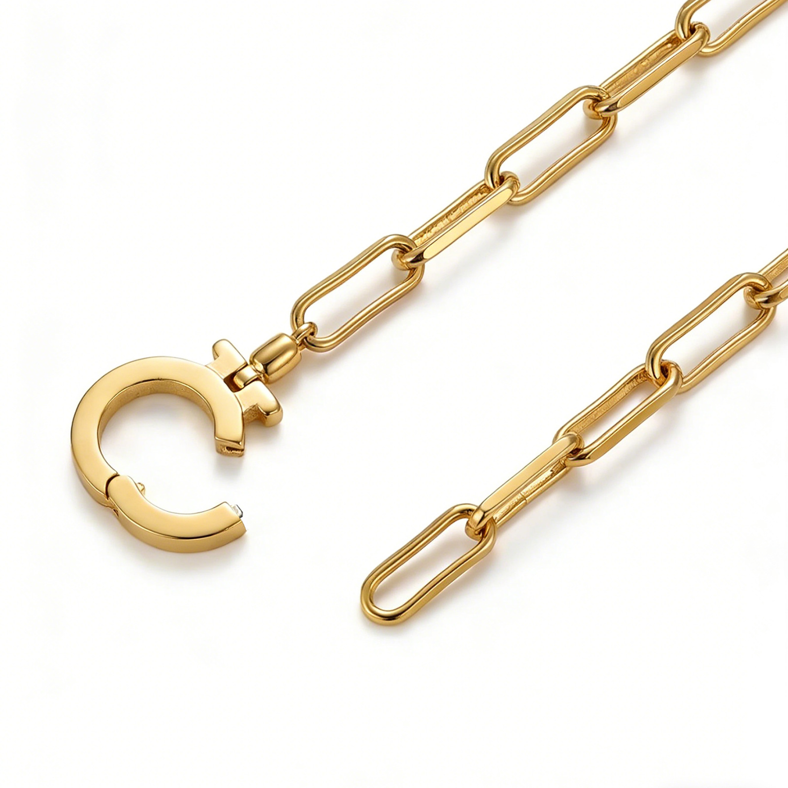Stainless Steel Paperclip Bracelet With Adjustable Round Ring_voghion.com